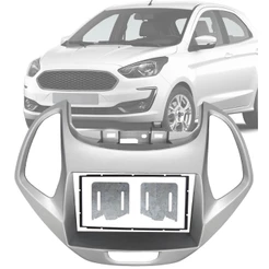 Moldura Painel 2 Din 7" Polegadas Ford KA 2019 até 2021 Hatch Sedan Prata