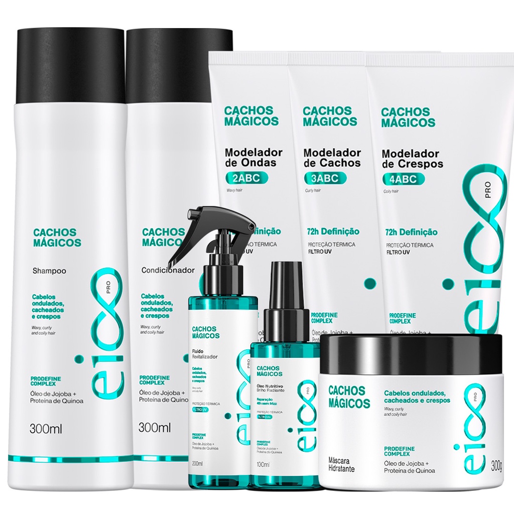 Eico Pro Cachos Mágicos Shampoo Condicionador Máscara Leave-in Spray Fluído Óleo Nutritivo 6 Itens em Oferta na Shopee