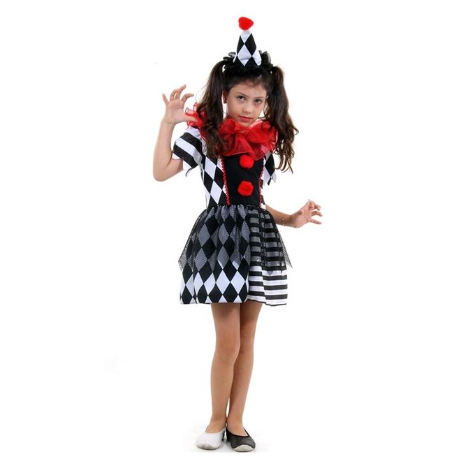 Fantasia Palhaça do Mal Infantil Halloween Com Chapéu