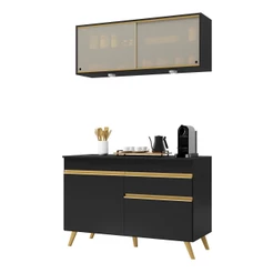 Cozinha Compacta 2 peças com Leds MP2013 Veneza Up Multimóveis Preta