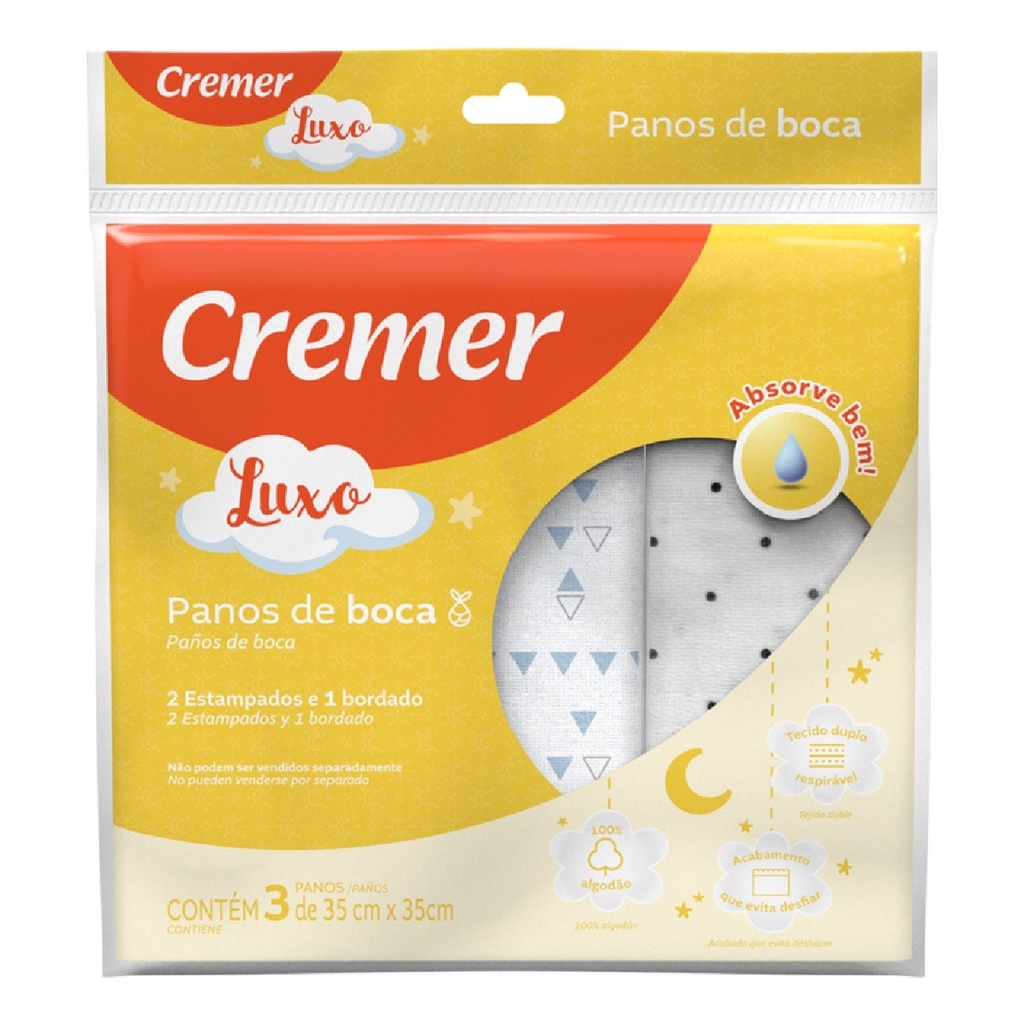 Pano De Boca luxo Duplo Branco Neutro Bordado Kit Com 3 Unidades