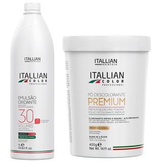 KIT DESCOLORANTE PREMIUM E OXIDANTE DE 30 VOLUMES ITALLIAN em Oferta na Shopee