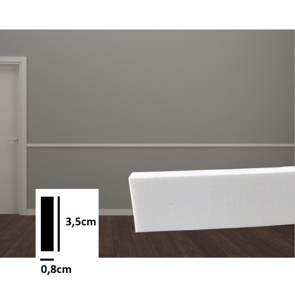 Rodapé Roda Meio Autocolante Flexível Eva 3,5cm x 8mm Boiserie painel ripado roda pe( valor por metro) Modelo 3cliso