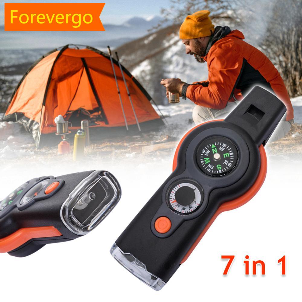 【 Forever 】 Multifunction 7 In1 Chaveiro De Sobrevivência EDC Exterior Com Termômetro De Bússola Lupa De Camping Ferramentas Para Caminhadas Ao Ar Livre O3R8