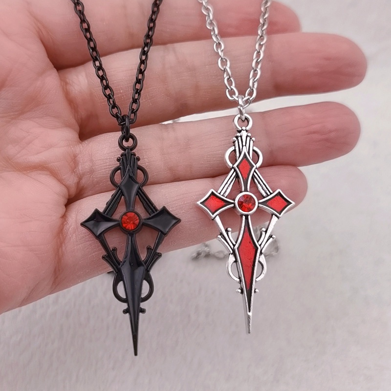 Punk Rock Style Black Pointed Cross Vampire Necklaces Para Mulheres Homens Pingente Cruz Jóias Góticas