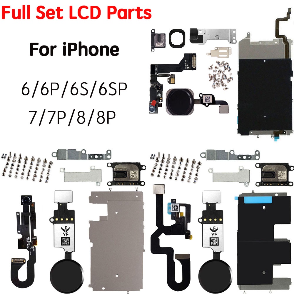 Full Set Screen LCD Peças para iPhone 6 6P 6s 7 8 Plus Front Camera Home Button Key Flex Cable Fone de ouvido Parafusos