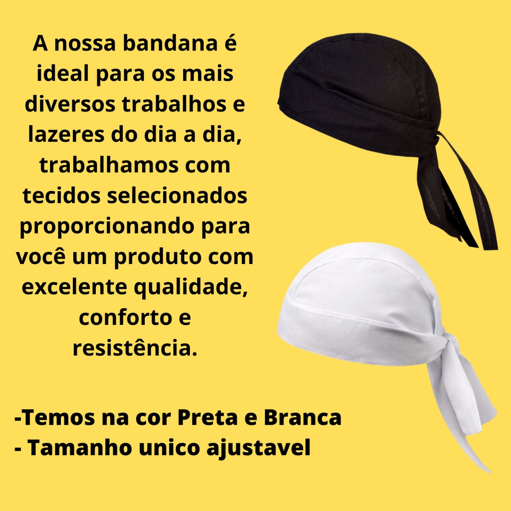 Bandana de Garçon Garçonete Restaurante Padaria Lenço Chef Touca Cozinha Restaurante Preta Branca Cabelo