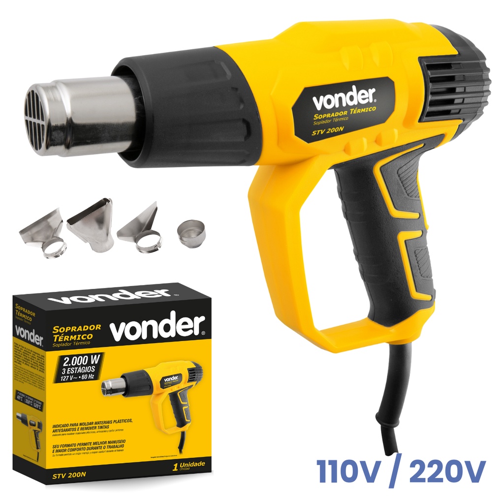Soprador Térmico Vonder STV200N 2000W com 4 Bicos Pistola de Ar Quente