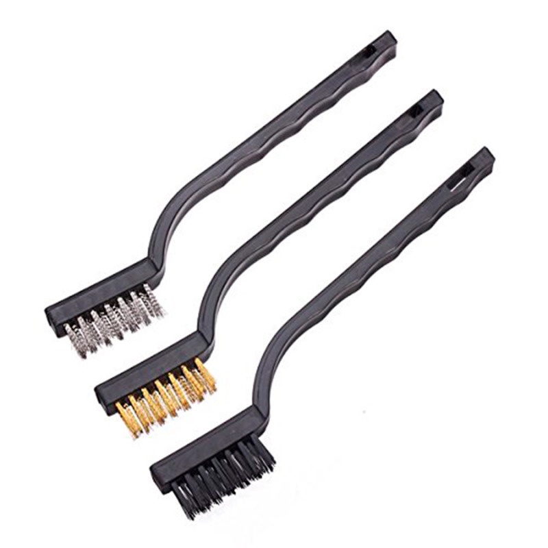 Escovas de Aço Multiuso Kit 3 Pcs Aço Latão Nylon Cabo Plástico