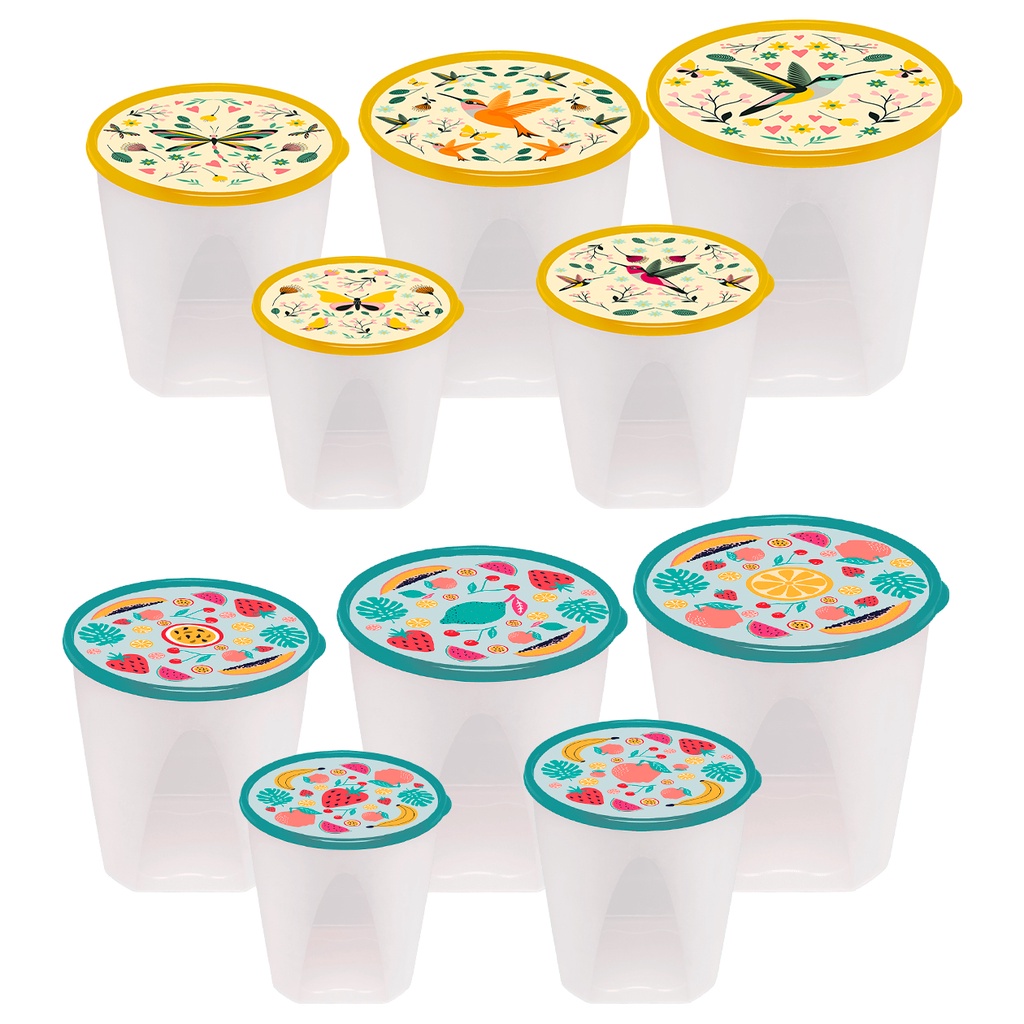 Potes para Mantimentos Redondo, Kit 5 Porta Mantimentos em Plastico Decorados