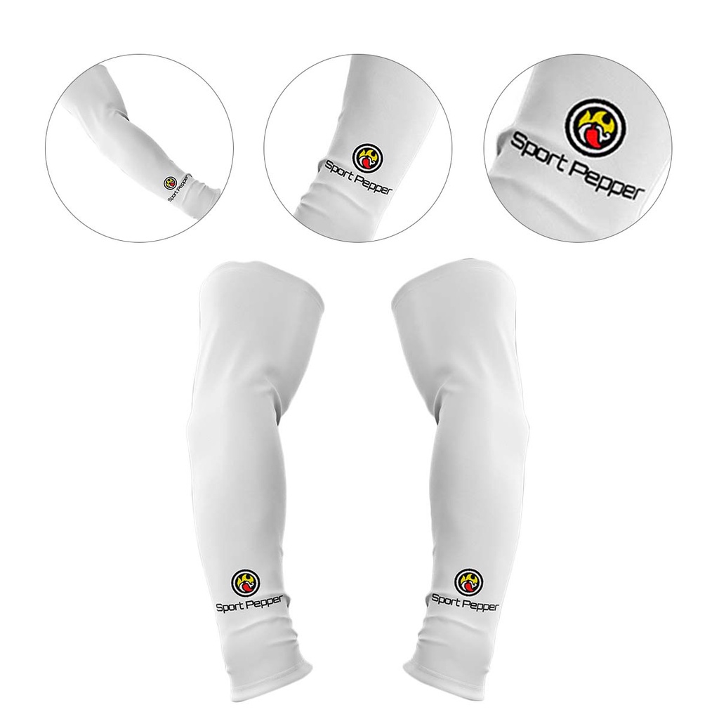 Par de Manguito Sport Pepper Branco Ciclismo Moto Proteção Solar UV50+ Segunda Pele Mangote Para Braços Esportivo Manga Unissex