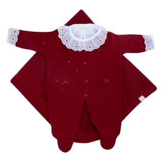 Saída de Maternidade Vermelha Bebê Luxo Tricô Menina Body em Algodão com Gola e Punhos de Renda Links roupas infantis bb em Oferta na Shopee