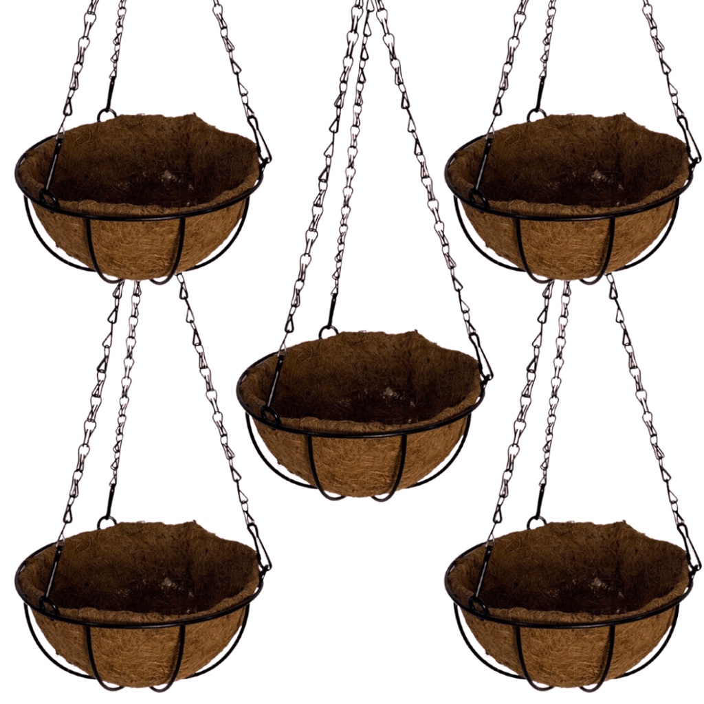 5 Vasos de Fibra de Coco 20cm Plantas Suspenso com Corrente em Oferta na Shopee
