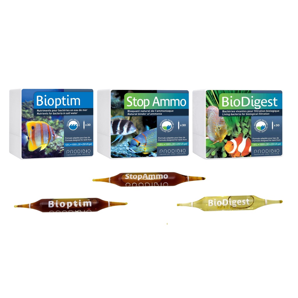 3 Ampolas Prodibio 1 Stop Ammo ,1 Biodigest  1 Bioptim Acel Bio Elimina Fosf Nitr Aqu Doce e Marinho