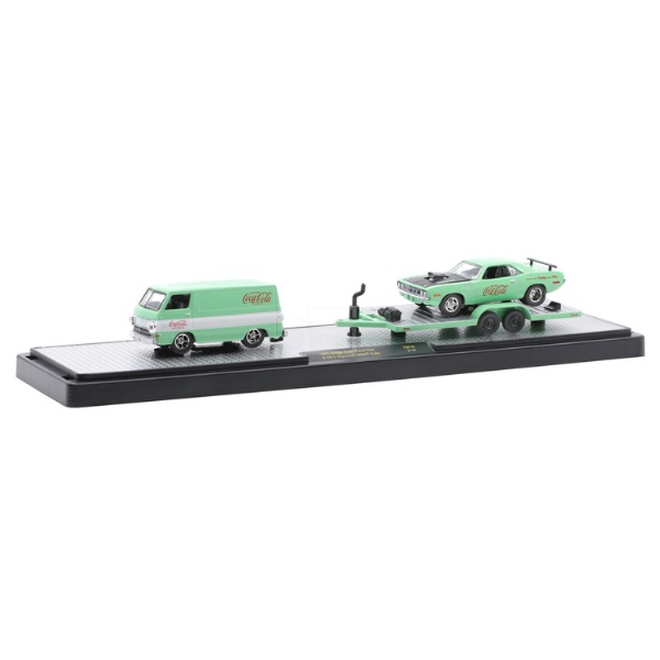 Dodge A100 Panel Van 1967 + Plymouth HEMI Cuda 1971 - Coca Cola - Tow Hauler 16 - M2 Machines 1/64