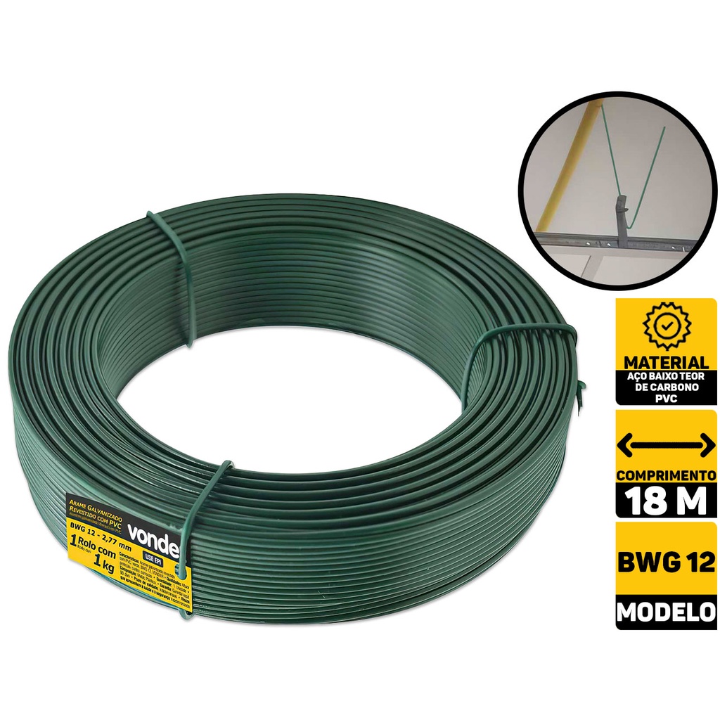 Arame Galvanizado Revestido Pvc Verde Fio 18m 2,5mm 1kg 7495012000