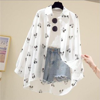 Protetor solar Ice Silk Vestuário feminino Camisa de manga comprida Camisa Chiffon Mickey Cardigan Casaco fino ins Trendy
