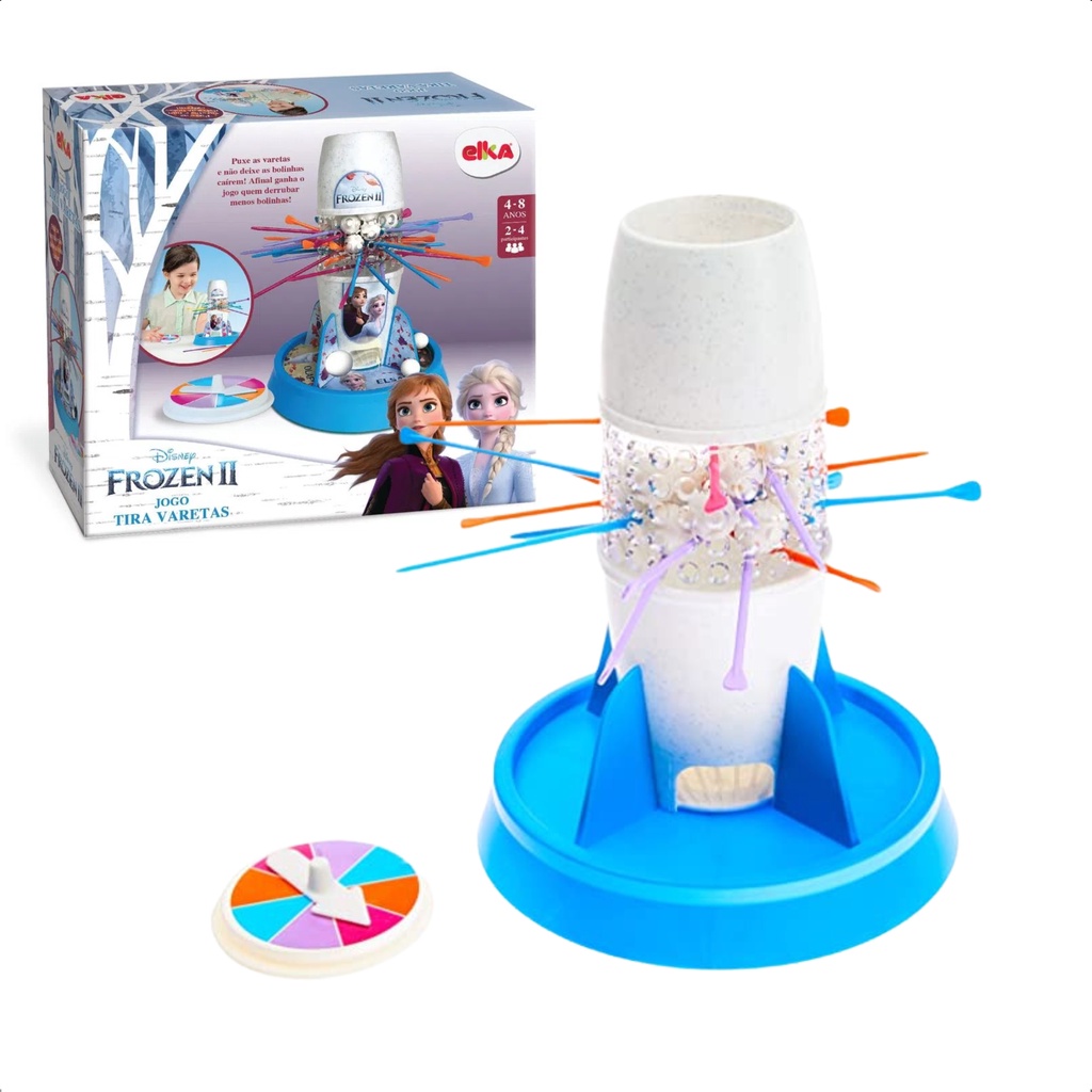Brinquedo infantil Jogo da Frozen 2 Tira Vareta Elza e Ana em Plástico +4 Anos com Roleta e Bolinhas Elka - 1133