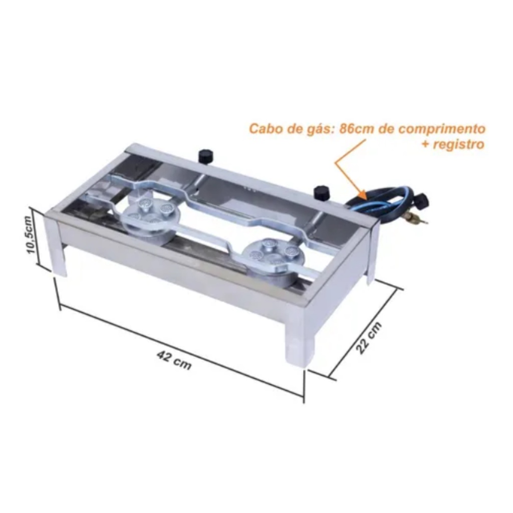 Fogao Inox 2 bocas Caminhoneiro