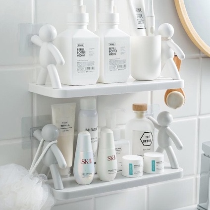 Prateleira plástico com adesivo Suporte Prateleira Boneco Multifuncional Banheiro Cozinha Buddy Decoração em Oferta na Shopee