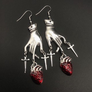 Gothic Fashion Vintage Punk Brinco Coração Sangrento Para Mulheres Brincos De Punhal Cruzado Delicado Gota Jóias Presentes De Halloween
