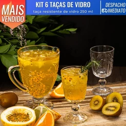 Conjunto 6 Taça de Vidro Para Bebida Água Suco Vinho Jantar Festas Casamento