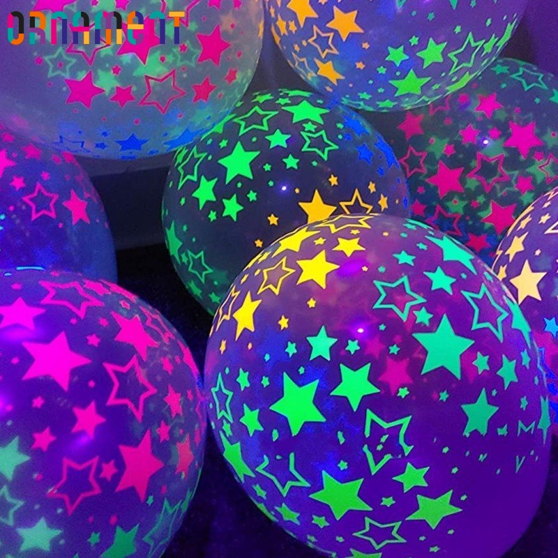 10 Unidades Balão Fluorescente De 12 Polegadas Onda Estrela Coração Pontos Balões UV Luz Negra Reativo Festa De Aniversá