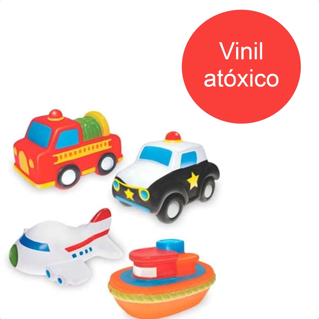 Detalhes do Brinquedo Coleção Fofinhos Transportes 4 Peças Vinil Atóxico +4 Meses Baby Líder - 5625