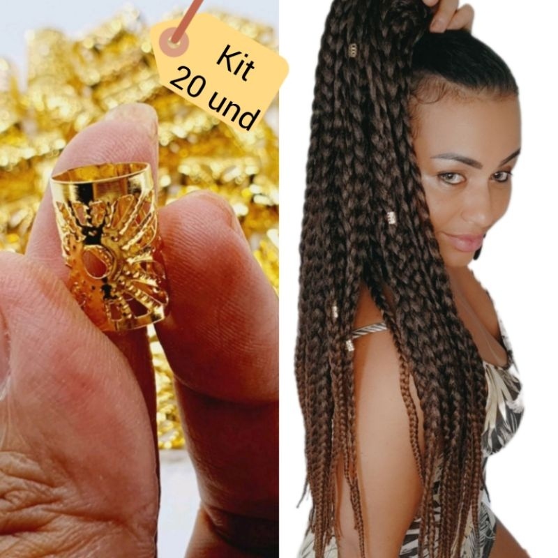 Anéis para trança jumbo 20 unid - enfeite box braids nagô dread twist