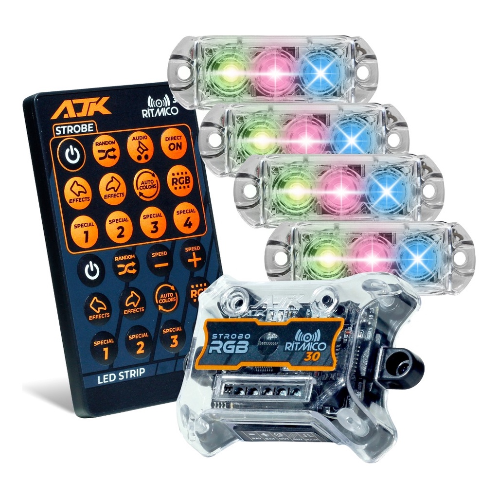 Kit Strobo AJK RGB Rítmico 3.0 + 4 Faróis 6W em Oferta na Shopee