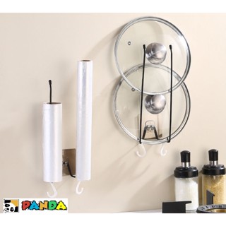 Suporte De Parede Porta Papel Toalha /tampa da panela/Plastica Filme，Com2 Ganchos Metal e Multiuso Cozinha