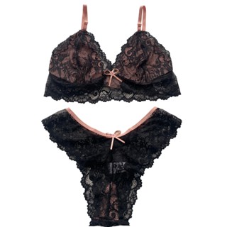 Conjunto Feminino de Lingerie Rendada Calcinha e Sutiã Sem Bojo Sexy