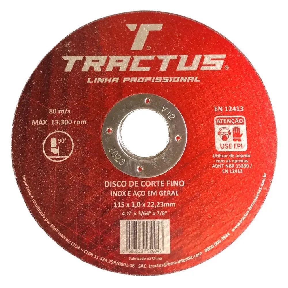Disco Corte Fino Aço Inox 115mm x 1,0mm Serralheria Tractus