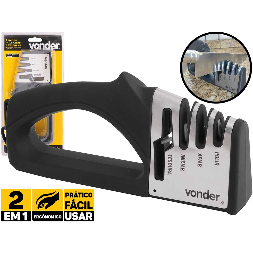 Afiador Amolador De Facas E Tesouras 3 Em 1 Profissional em Oferta na Shopee