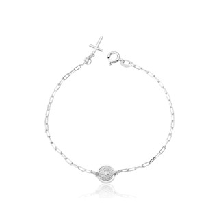 Pulseira medalha de São Bento e cruz - prata 925