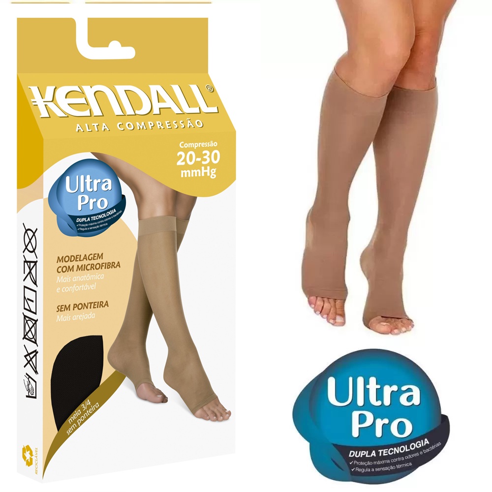 Meia de Alta Compressão Kendall Sem Ponteira 3/4 - Preta - Health