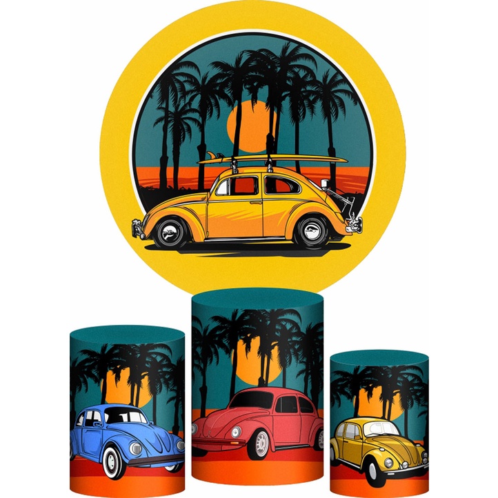 Trio Capa Cilindro + Painel Redondo 3D Fusca Retro Veste Fácil