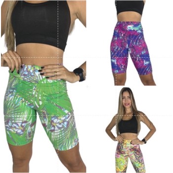 Bermuda Ciclista Plus Size Academia Fitness Treino Estampada Colorida Verão Estampas Diversas