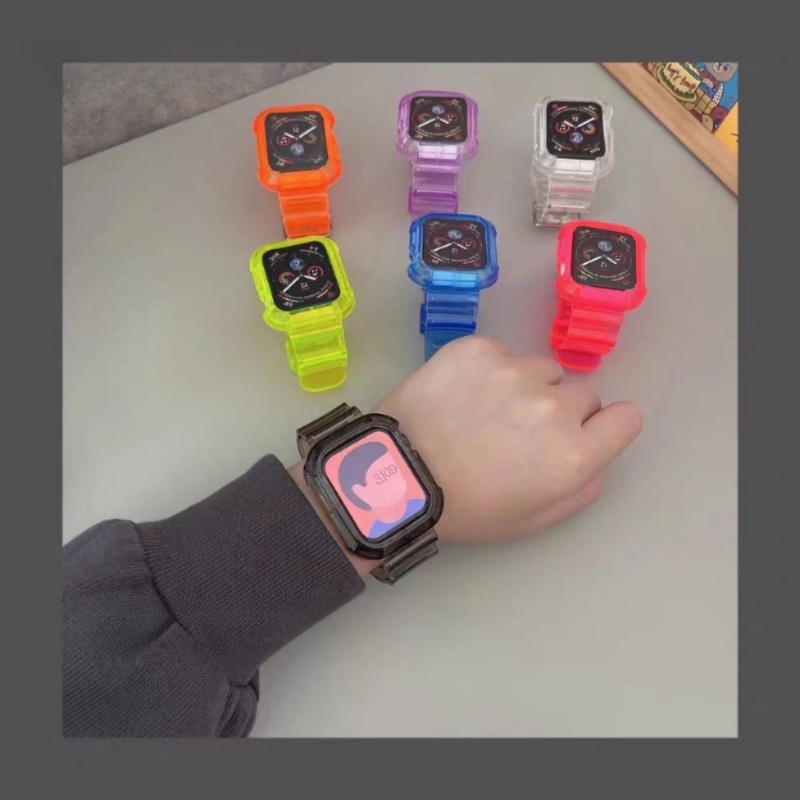 Bracelete Esportiva Glaciar Transparente + Estojo Para Relógio Apple 49/45mm 41mm 40mm 44 42/38 Pulseira I-watch Série 8 7 SE 6 5 3 2 45mm