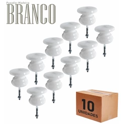 Puxador De Madeira Redondo Gaveta Porta Kit 10 Peças Branco
