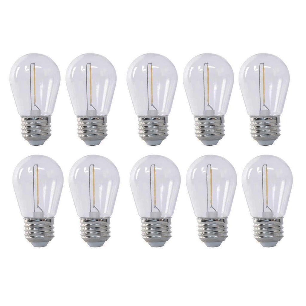 Kit com 10 Lâmpada de Filamento Bolinha S14 E27 LED 1W Âmbar 2200K Para Varal de Luzes Externo IP66