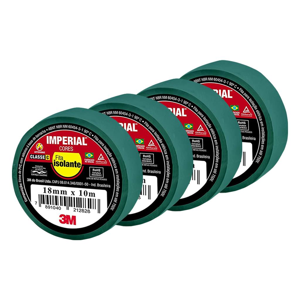 Kit 4 Fitas Isolantes Imperial Verde 18mmx10m 750v 3M - Home & Living