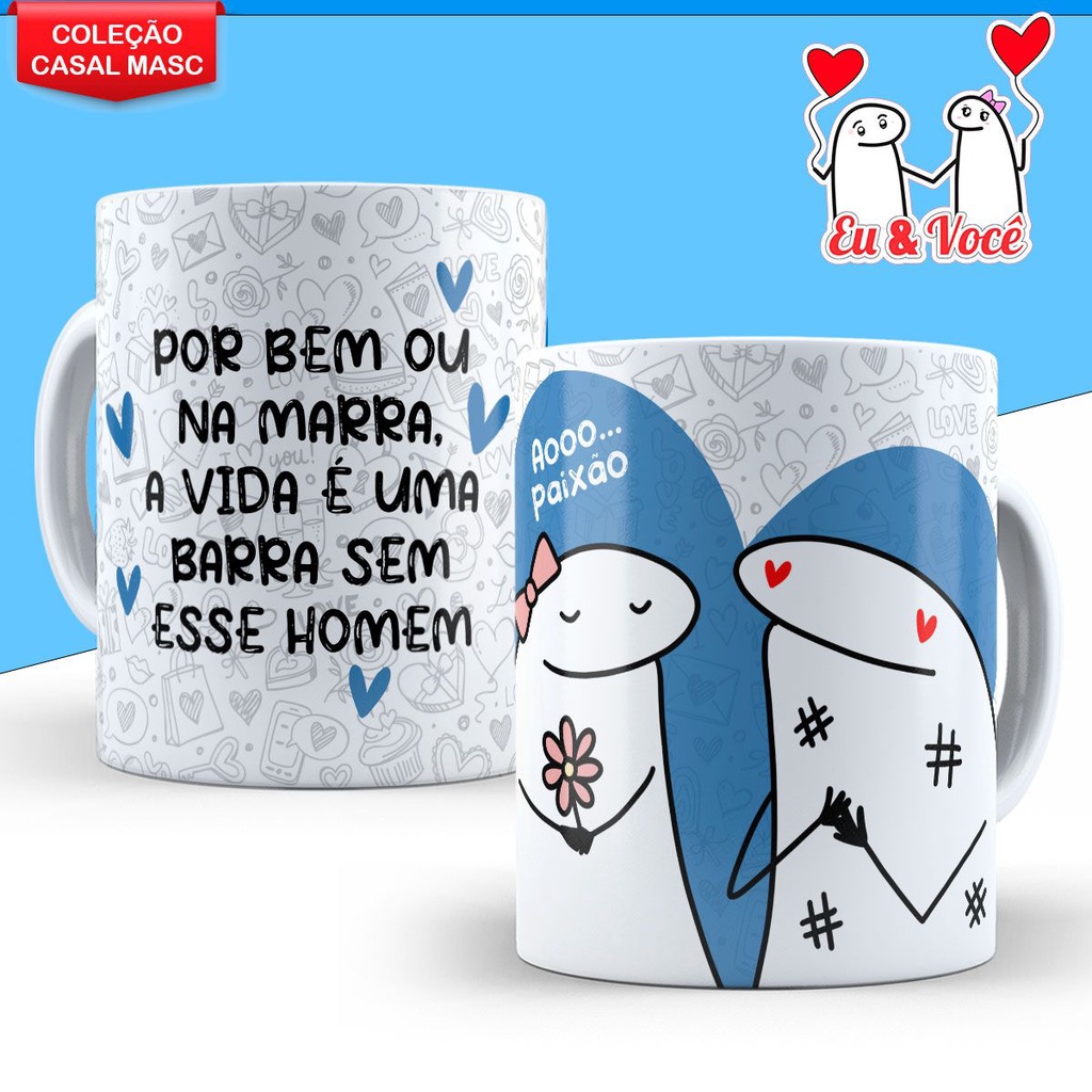 Caneca Casal Namorado Dia dos Namorados Namorada Presente Flork Meme Divertida Lembrancinha Homem Cesta Xicara 325ml