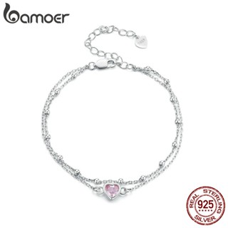 BAMOER 925 Sterling Silver Heart Charm Pulseira De Prata Dupla Camada Fashion Jewelry Gifts for Women
