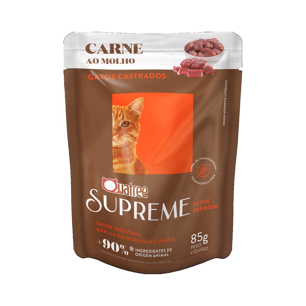 Ração Úmida Quatree para Gatos Supreme Adulto Sabor Carne 85gr em Oferta na Shopee