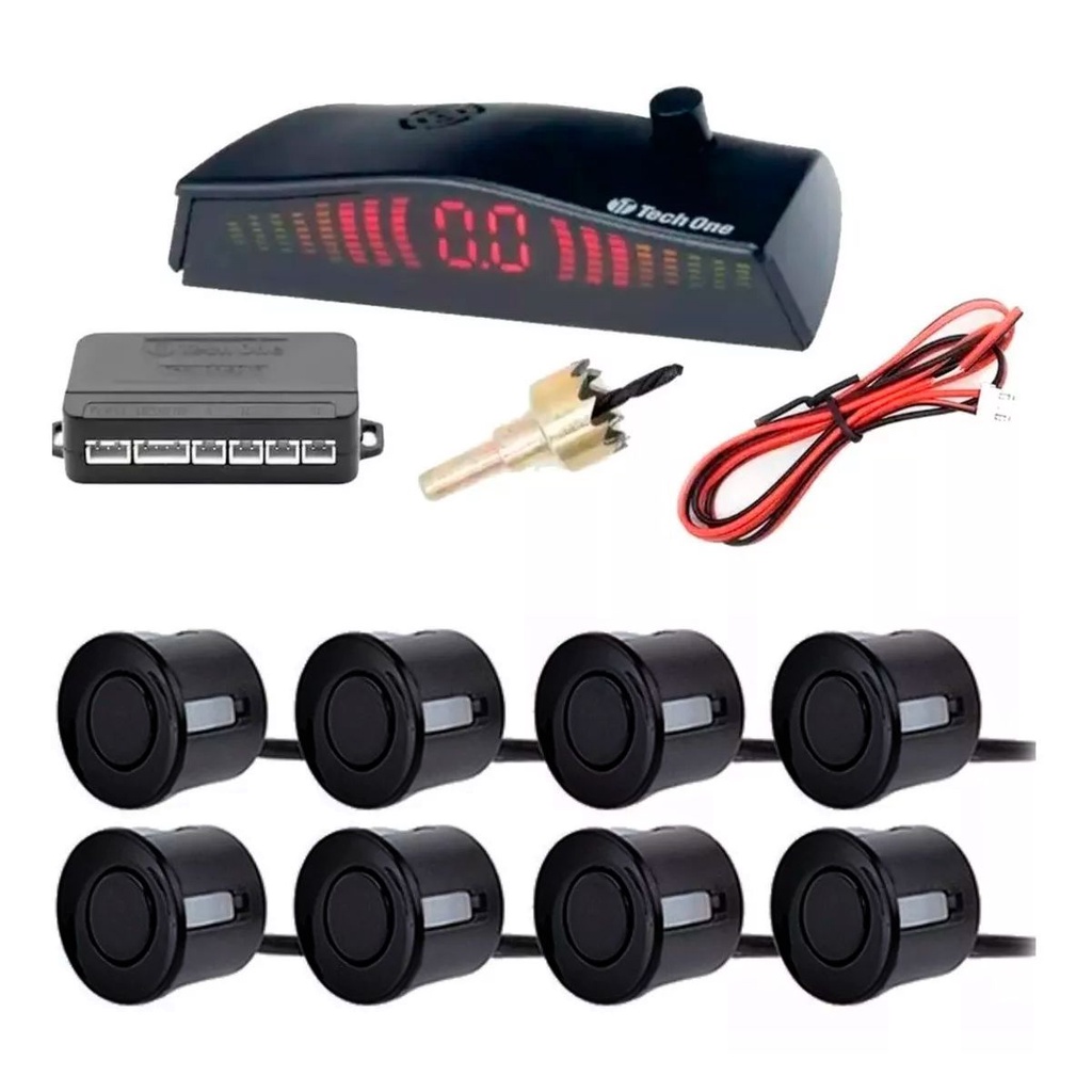 Detalhes do Sensor Estacionamento 8 Pontos Preto Fosco Display Led Sinal Sonoro