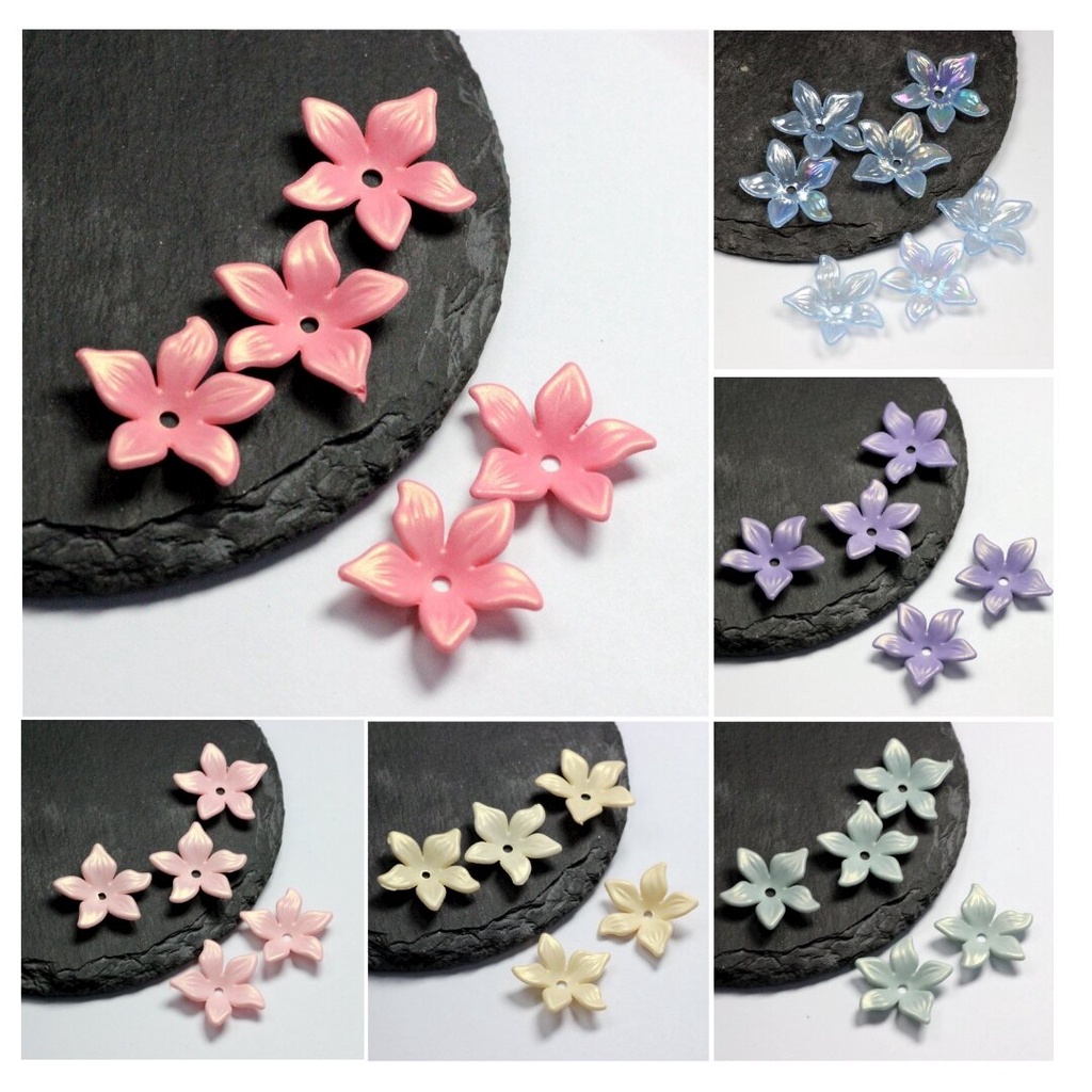 50Pcs Acrílico Pearlescence Flower Beads 22mm Fantástico Cor Cinco Pétalas Blossom DIY Brincos Feitos A Mão Acessórios Para Jóias