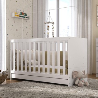 Berço 3 em 1 vira cama com Colchão Incluso Elza Multimóveis Branco