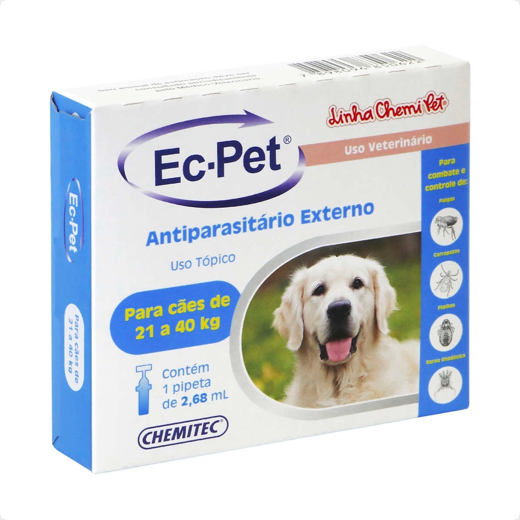 EC PET 2,68mL Chemitec Antipulgas e Carrapatos - Cães de 21 a 40Kg - Pets
