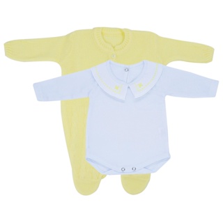 Kit macacão Trançado Amarelo e Body Gola Bordada DU em Oferta na Shopee